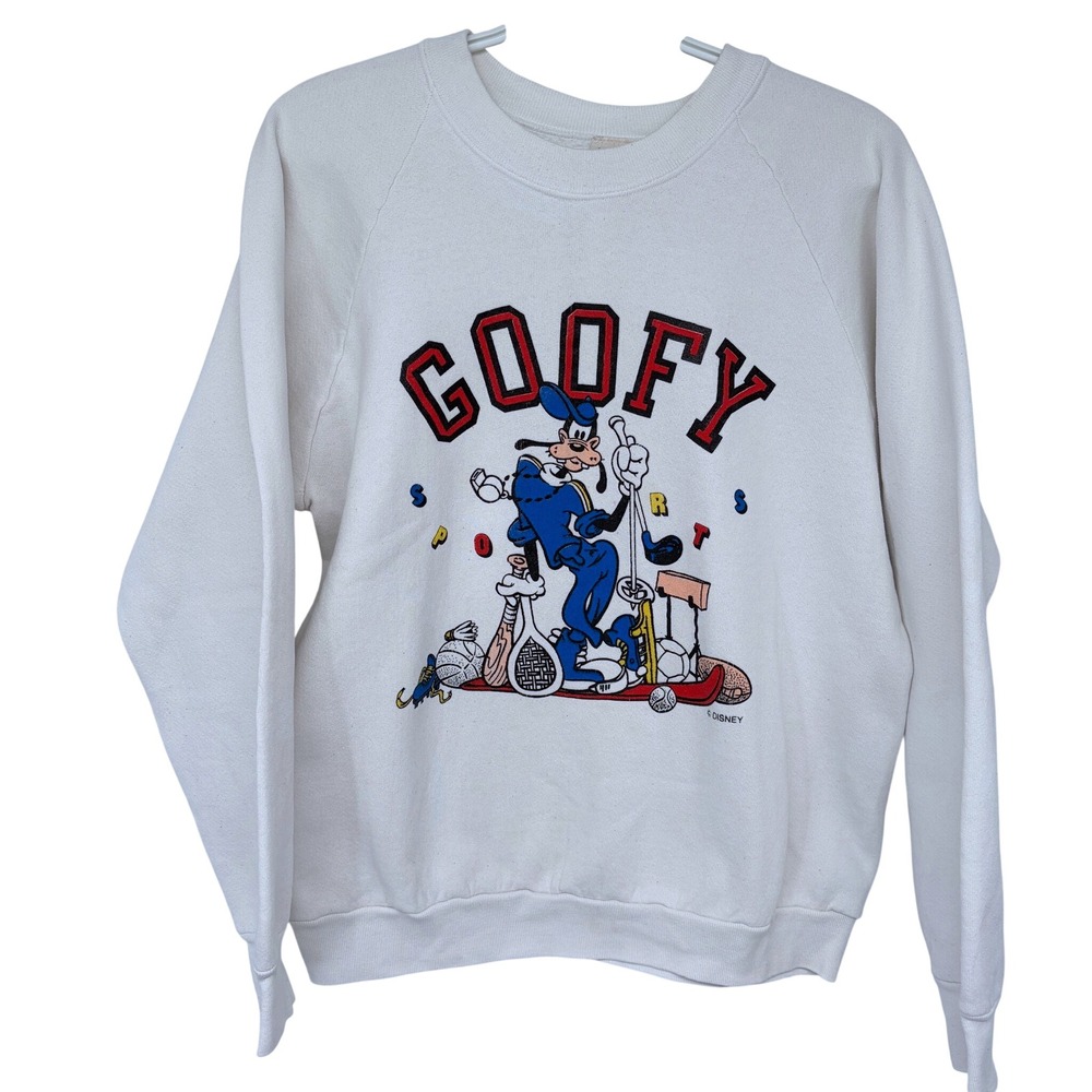 Vintage 90s Disney Goofy Sports‎ Sweatshirt Large White Made in USA 50/50